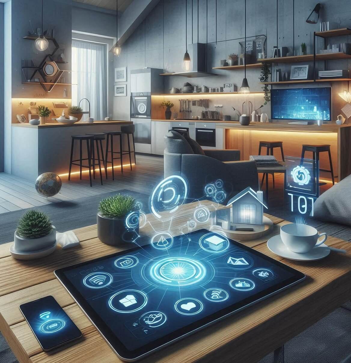 Finger berührt Smart-Home-Steuergerät mit Zeitanzeige für Automatisierung
