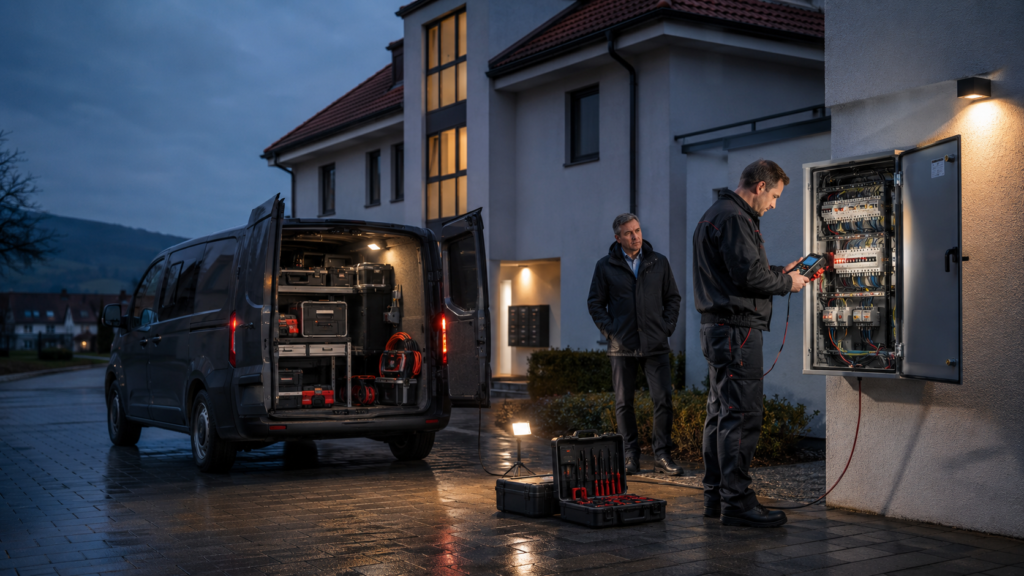 Elektriker-Notdienst sichert Stromausfall in einem Wohnhaus in Kirchheim unter Teck