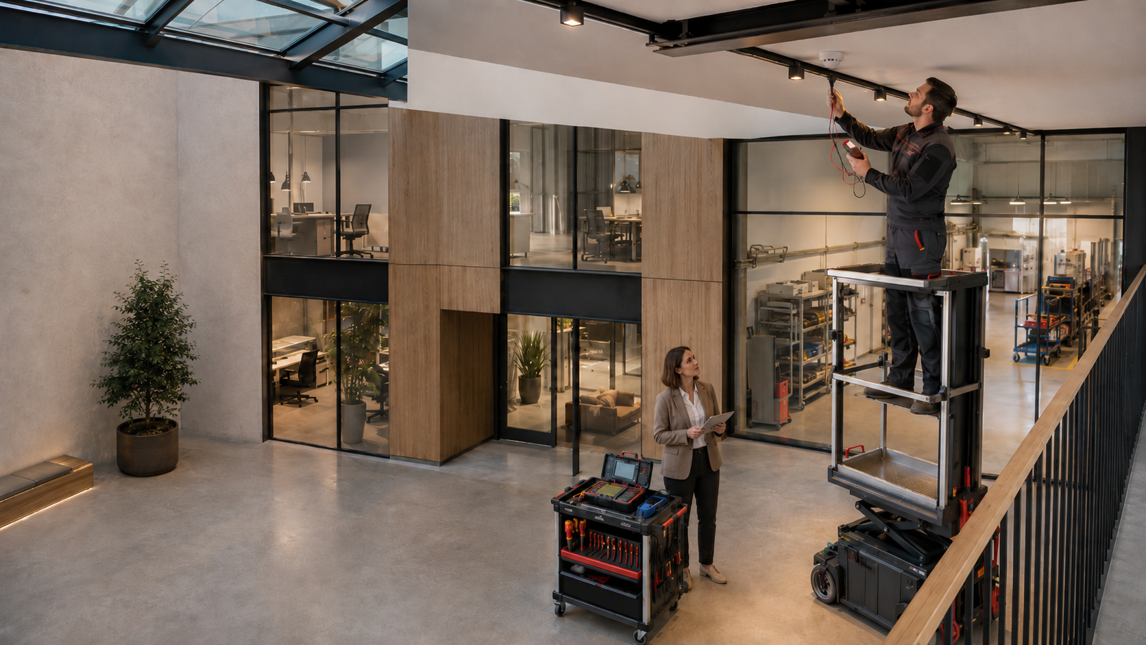 Elektriker Göppingen prüft Beleuchtung und Gebäudetechnik in einem modernisierten Gewerbeobjekt