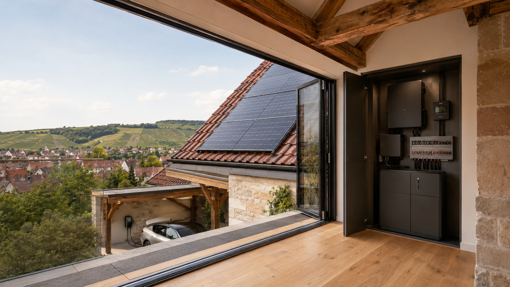 Photovoltaik Esslingen am Neckar mit Speicher, Wallbox und regionaler Dachlandschaft